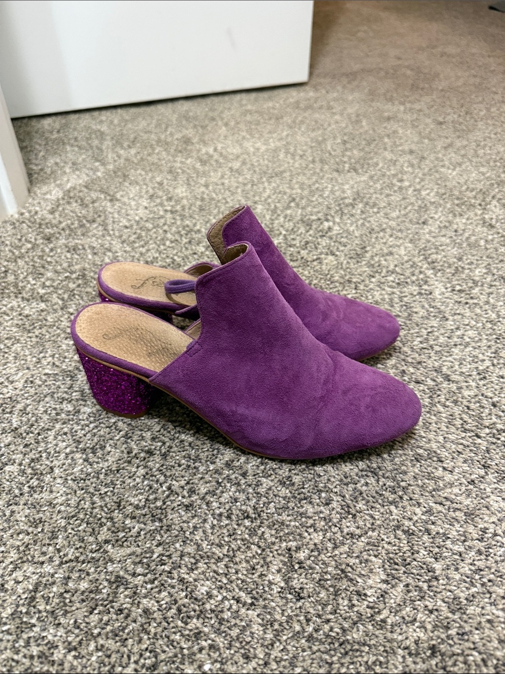 Free People Purple Suede Block Heel Mules